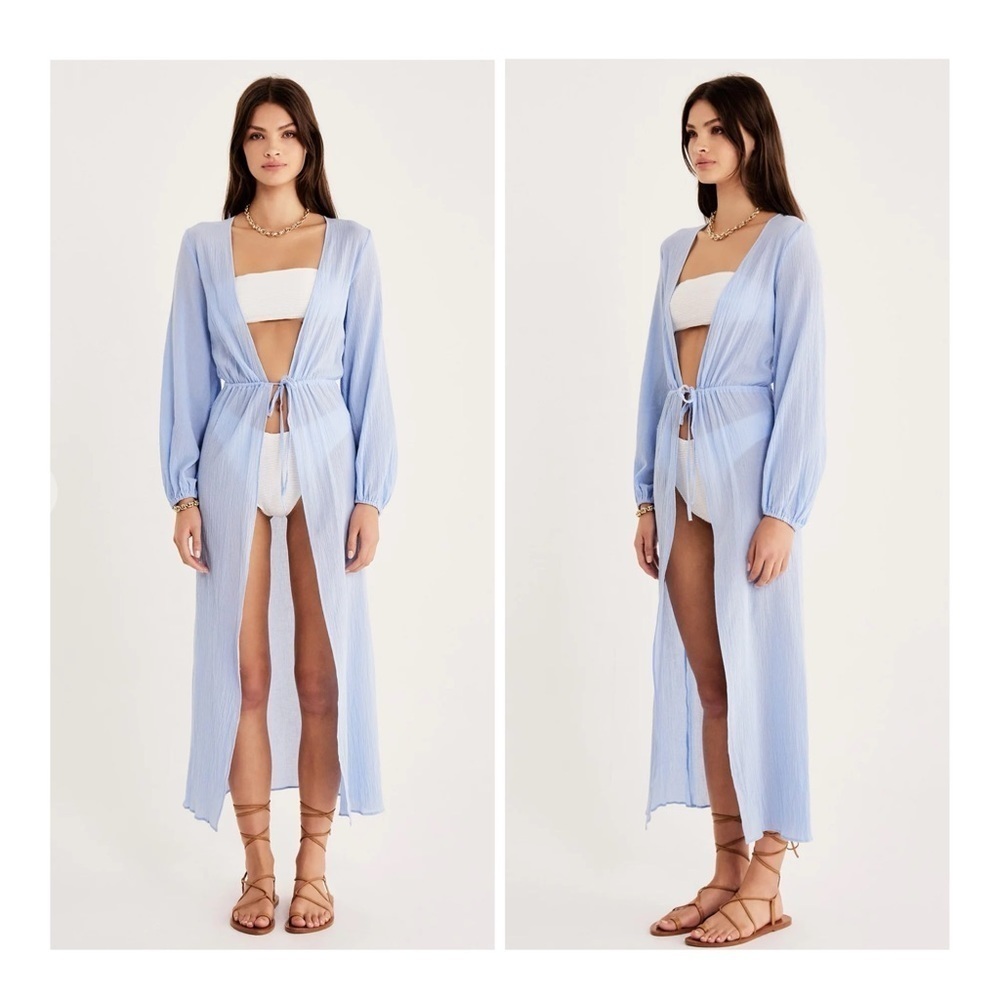 Light Blue Women's Swim Coverup Maxi with Tie Front